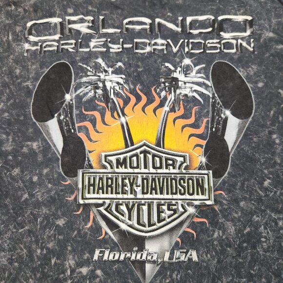 Harley-Davidson Shirt Mens 2XL Orlando Florida AOP Goth Tattoo Afflic Style Gray - Picture 9 of 12